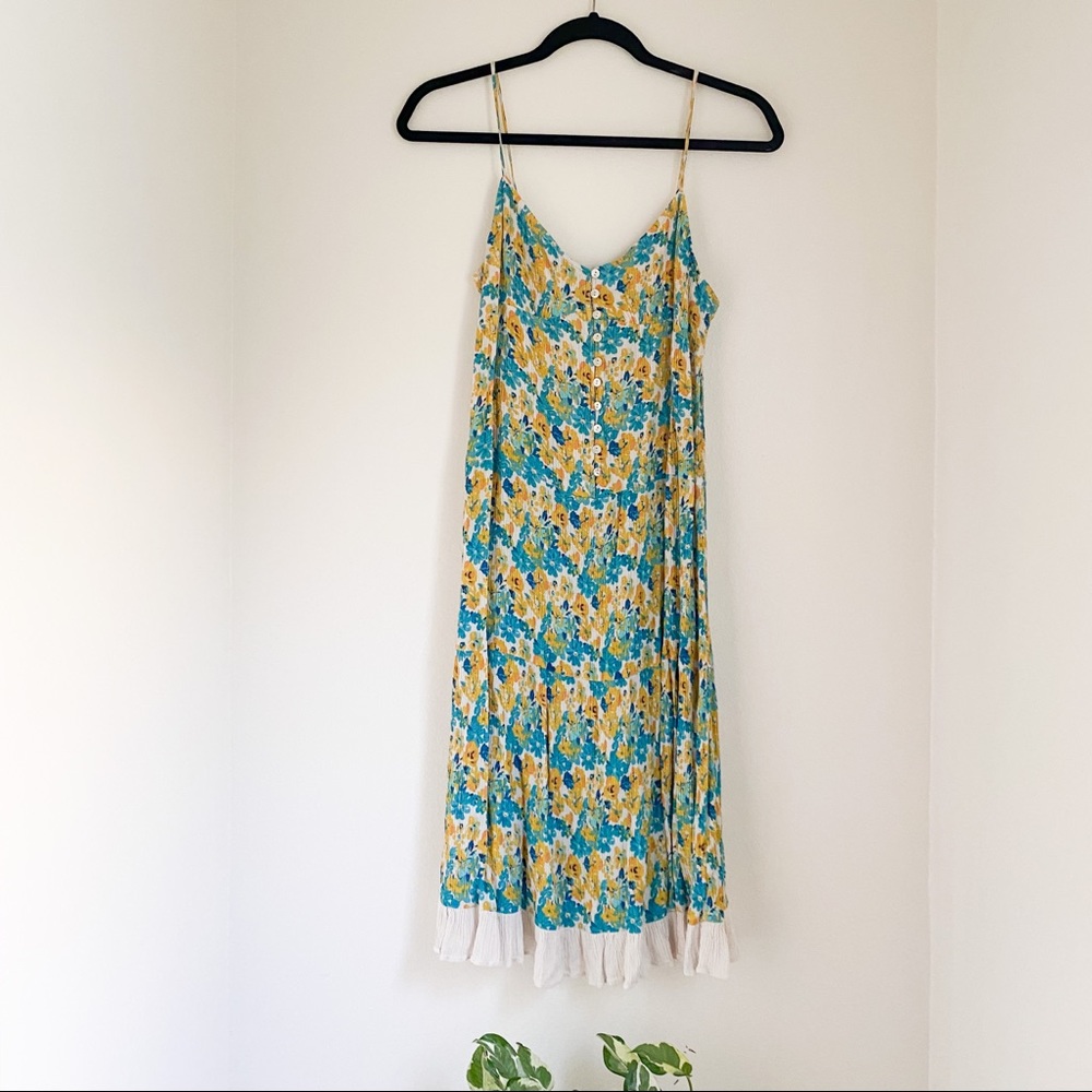 Floral Empire Waist Tiered Slip Midi Dress (S)